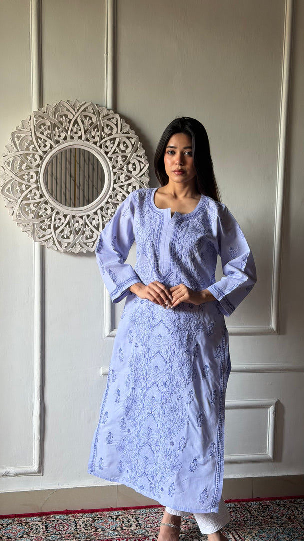 Women's Lakhnavi Handcrafted Cotton Chikankari Kurti - HONC0347155