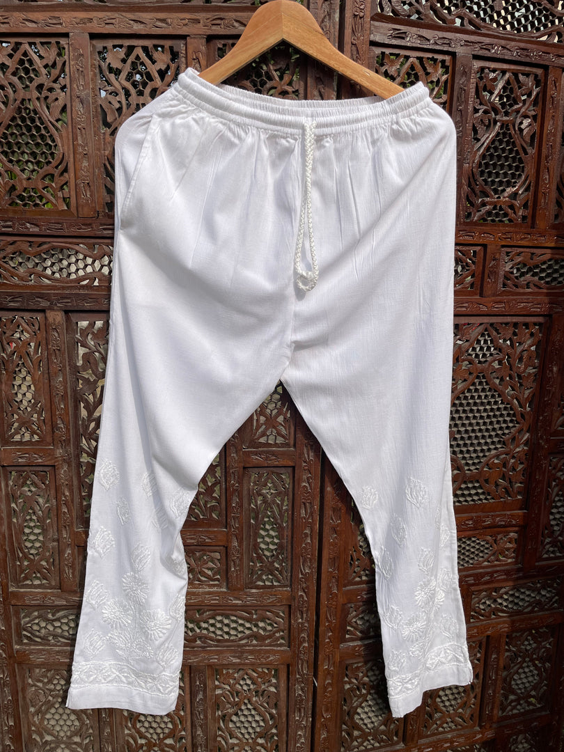 Women's Lucknowi Handcrafted Linen Cotton Chikankari Pant - HONC0244639