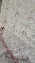 将图像加载到图库查看器中， ‹› Women's Lakhnavi Handcrafted Pure Silk Georgette Chikankari Kurta And Dupatta Set - HONC0332861