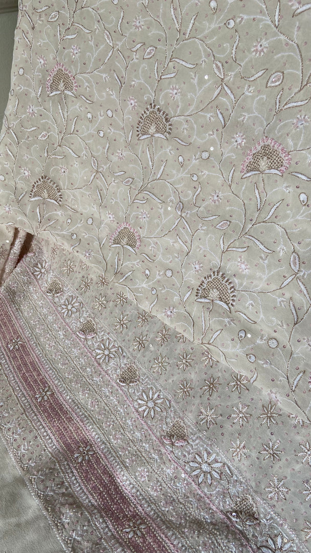 ‹› Women's Lakhnavi Handcrafted Pure Silk Georgette Chikankari Kurta And Dupatta Set - HONC0332861