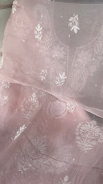 将图像加载到图库查看器中， Women's Lakhnavi Handcrafted Pure Organza Chikankari Unstitched Kurta and Dupatta Set - HONC0361463