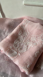 将图像加载到图库查看器中， Women's Lakhnavi Handcrafted Pure Organza Chikankari Unstitched Kurta and Dupatta Set - HONC0361463