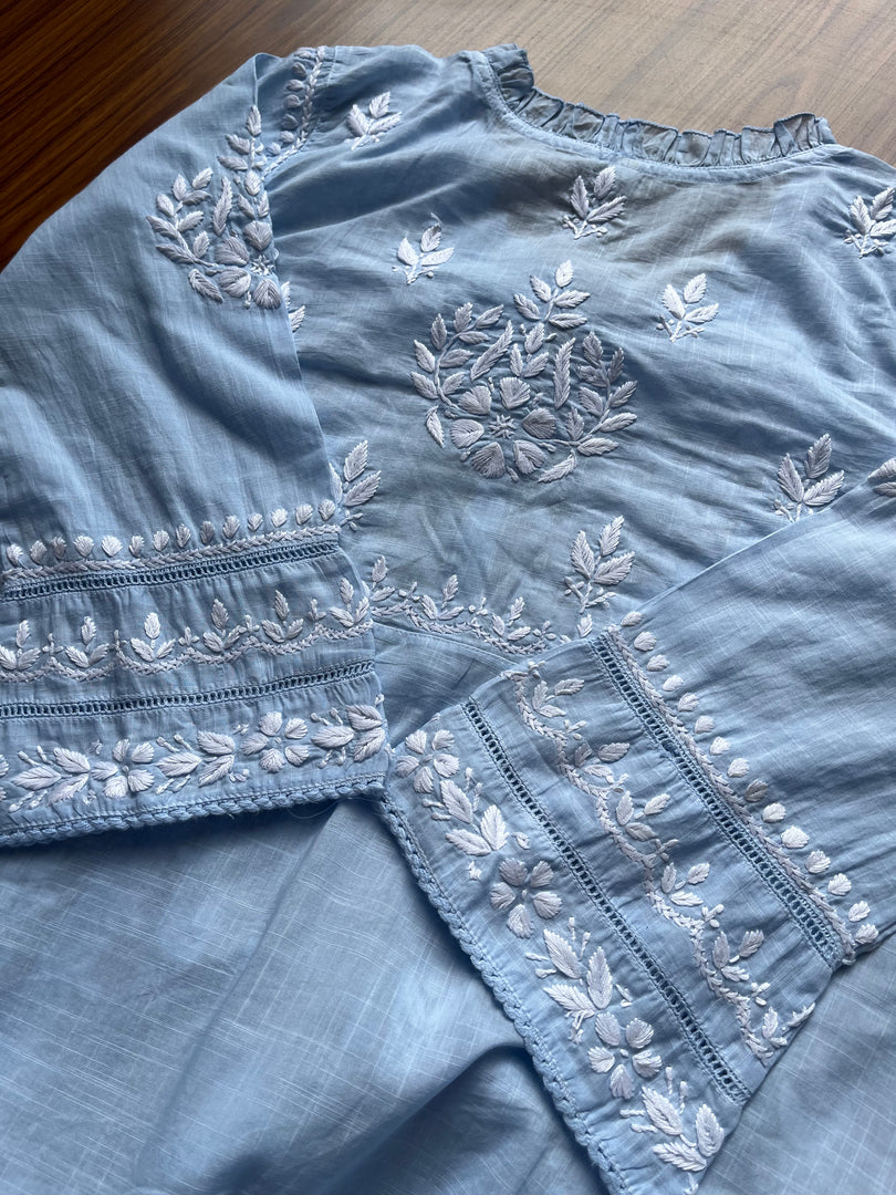 Women's Lakhnavi Handcrafted Cotton Chikankari Top - HONC0282137