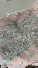 Load image into Gallery viewer, Women's Lakhnavi Handcrafted Mul Chanderi Semi - Stitched Anarkali And Dupatta Set - HONC0376010