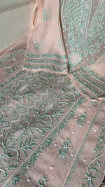 Load image into Gallery viewer, Women's Lakhnavi Handcrafted Mul Chanderi Semi - Stitched Anarkali And Dupatta Set - HONC0376010