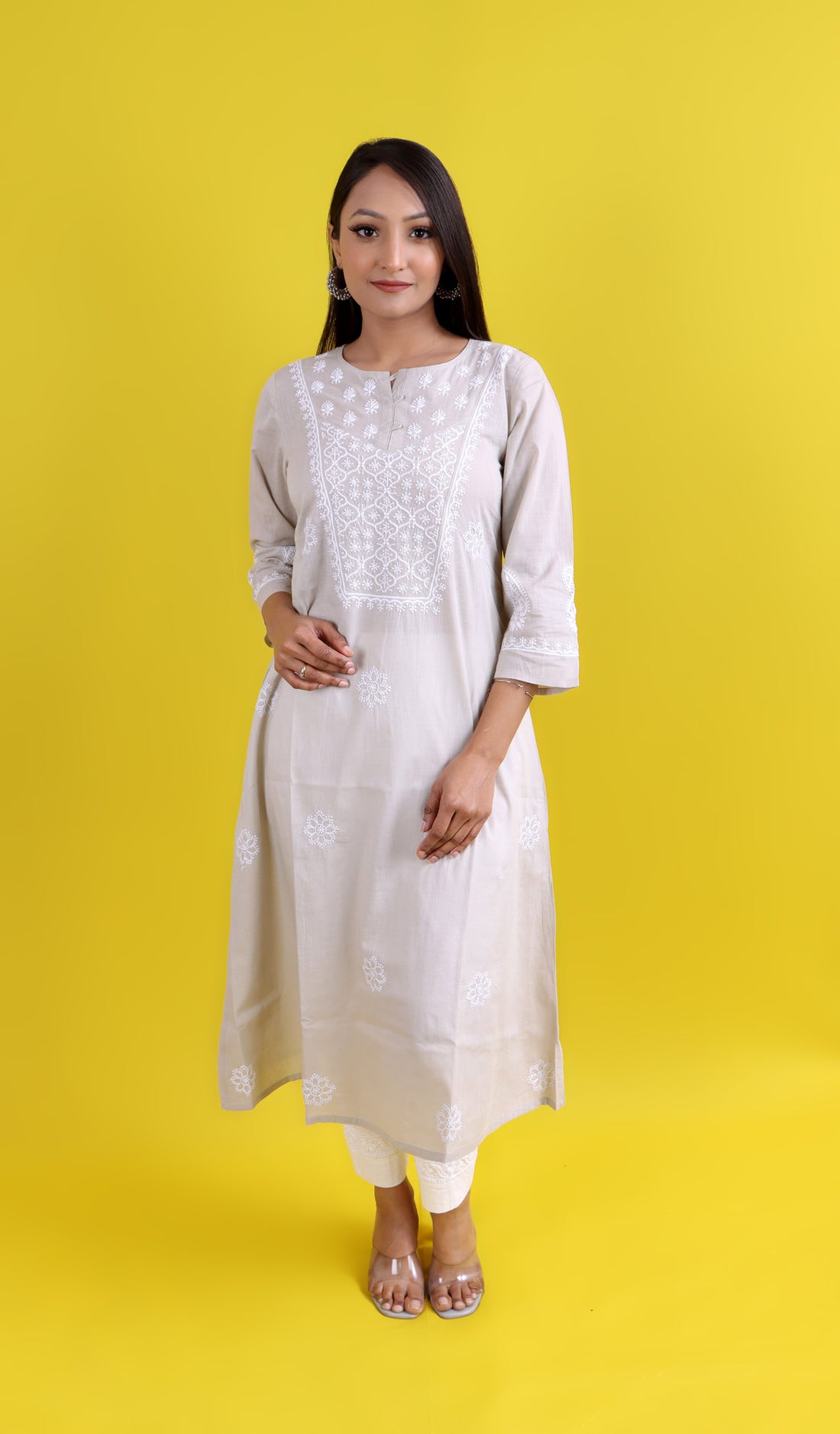 Uzma Women's Lucknowi Handcrafted Cotton Chikankari Kurti - HONC0193941