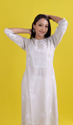 Load image into Gallery viewer, Uzma Women&#39;s Lucknowi Handcrafted Cotton Chikankari Kurti - HONC0193941
