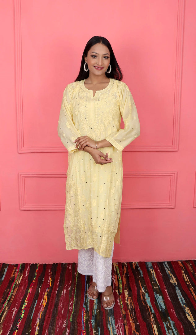 Women's Lucknowi Handcrafted Muslin Chikankari Kurti - HONC0186196