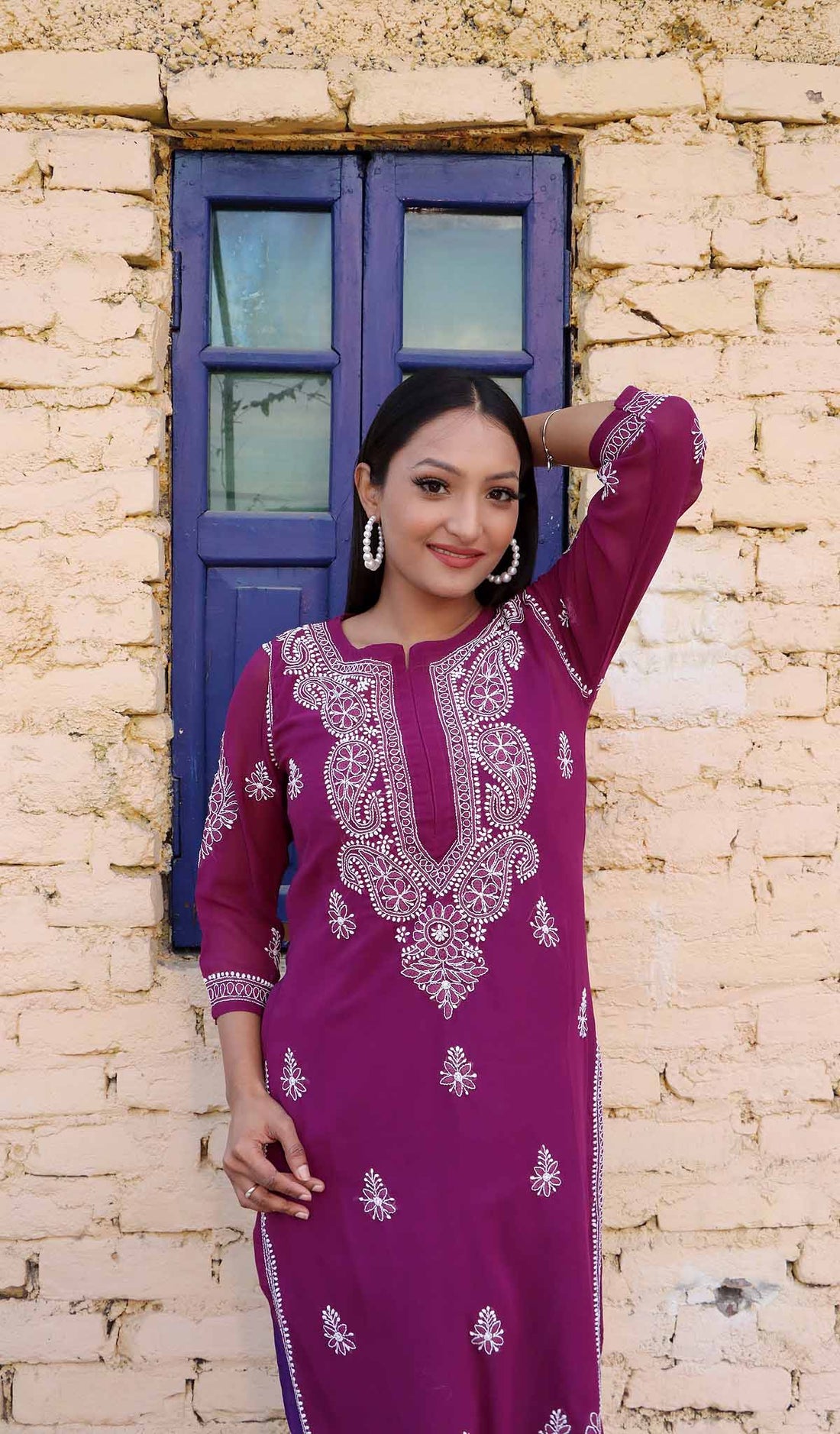 Purple Chikankari Kurti 