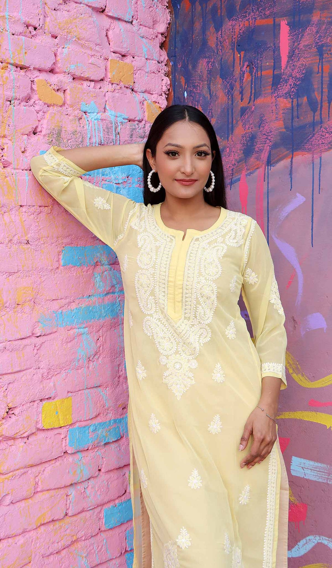 Yellow Chikankari Kurti 
