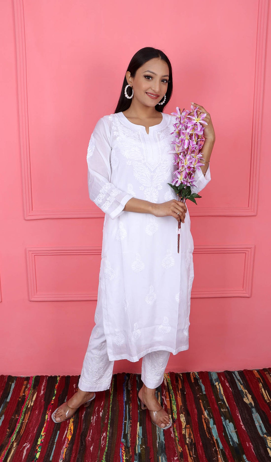 Farida Women's Lucknowi Handcrafted Muslin Chikankari Kurti - HONC0180928