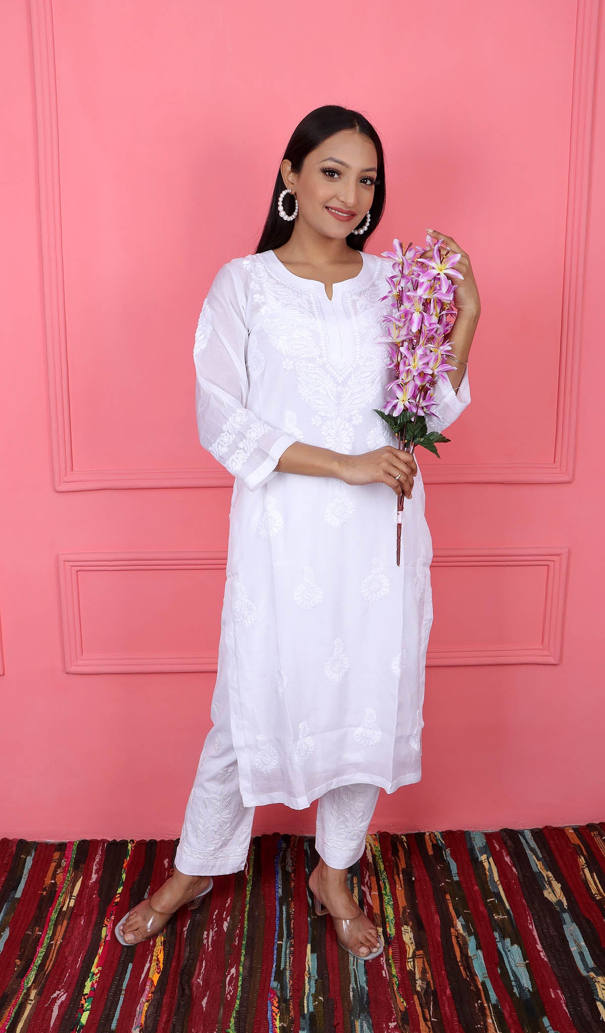 Farida Women's Lucknowi Handcrafted Muslin Chikankari Kurti - HONC0180928