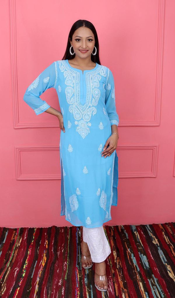 Adeeva Women's Lakhnavi Handcrafted Faux-Georgette Chikankari Kurti - HONC0190763