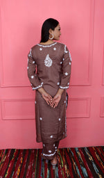 Load image into Gallery viewer, Safina Women&#39;s Lakhnavi Handcrafted Modal Cotton Chikankari Kurta And Palazzo Set - HONC0192770
