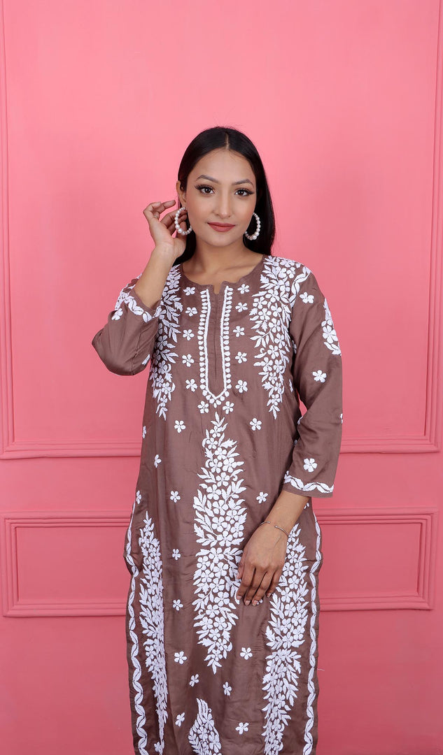 Safina Women's Lakhnavi Handcrafted Modal Cotton Chikankari Kurta And Palazzo Set - HONC0192770