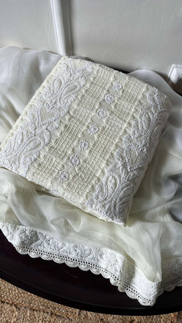 Women's Lakhnavi Handcrafted Cotton Chikankari Suit Material - HONC0289734