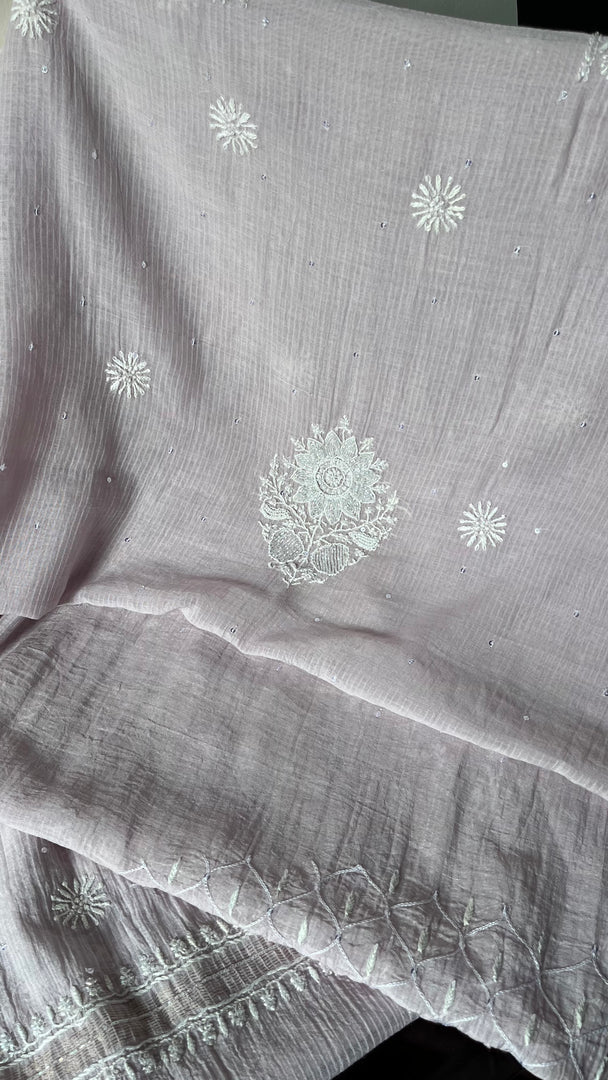 Women's Lakhnavi Handcrafted Mul Chanderi Unstitched Kurta And Dupatta Set - HONC0288967