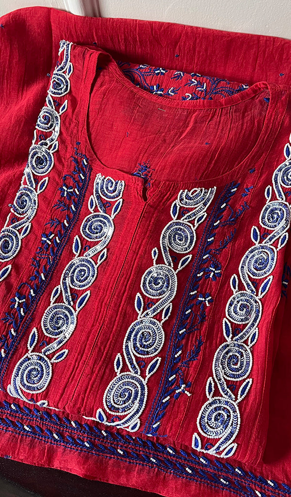 Aaliyah Women's Lakhnavi Handcrafted Mul Chanderi Semi - Stitched Kurta And Dupatta Set - HONC0260914