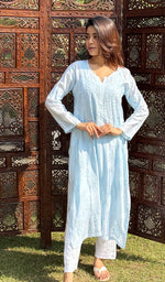 Load image into Gallery viewer, Blue Muslin kurti 
