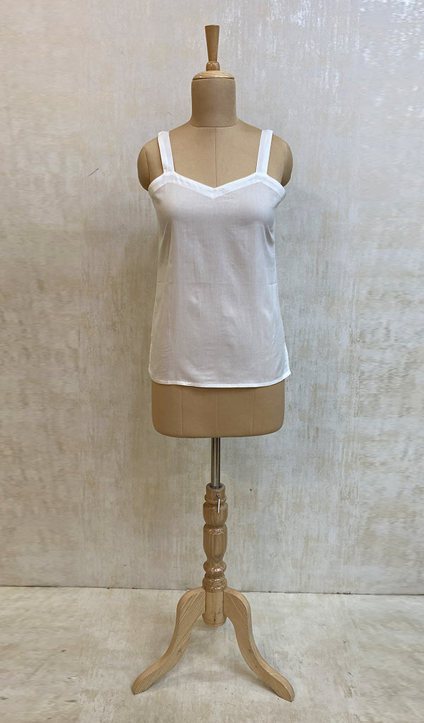 Women's White Cambric Cotton Short Slip- NC0413