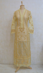 将图像加载到图库查看器中， Gul Women&#39;s Lakhnavi Handcrafted Organza Chikankari Anarkali Dress- HONC040015
