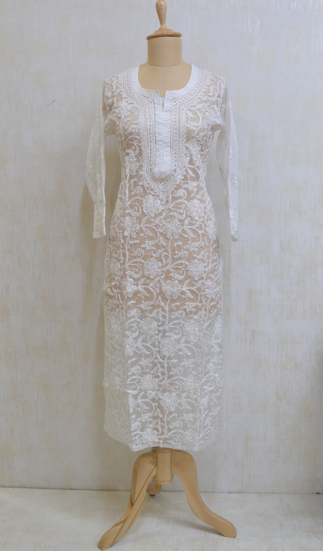 Women's Lucknowi Handcrafted White Organza Chikankari Kurti - NC042701