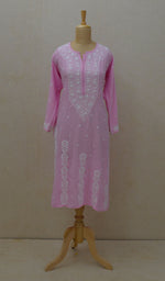 Load image into Gallery viewer, Women&#39;s Lakhnavi Handcrafted Baby Pink  Modal Cotton Chikankari Kurti - NC045809

