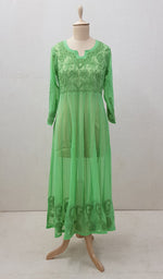 将图像加载到图库查看器中， Humaira Women&#39;s Lakhanvi Handcrafted Faux-Georgette Chikankari Dress - NC046552
