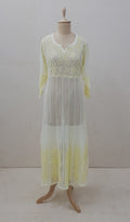 Humaira Women's Lakhanvi Handcrafted Light Yellow Faux-Georgette Chikankari Angrakha - NC046546