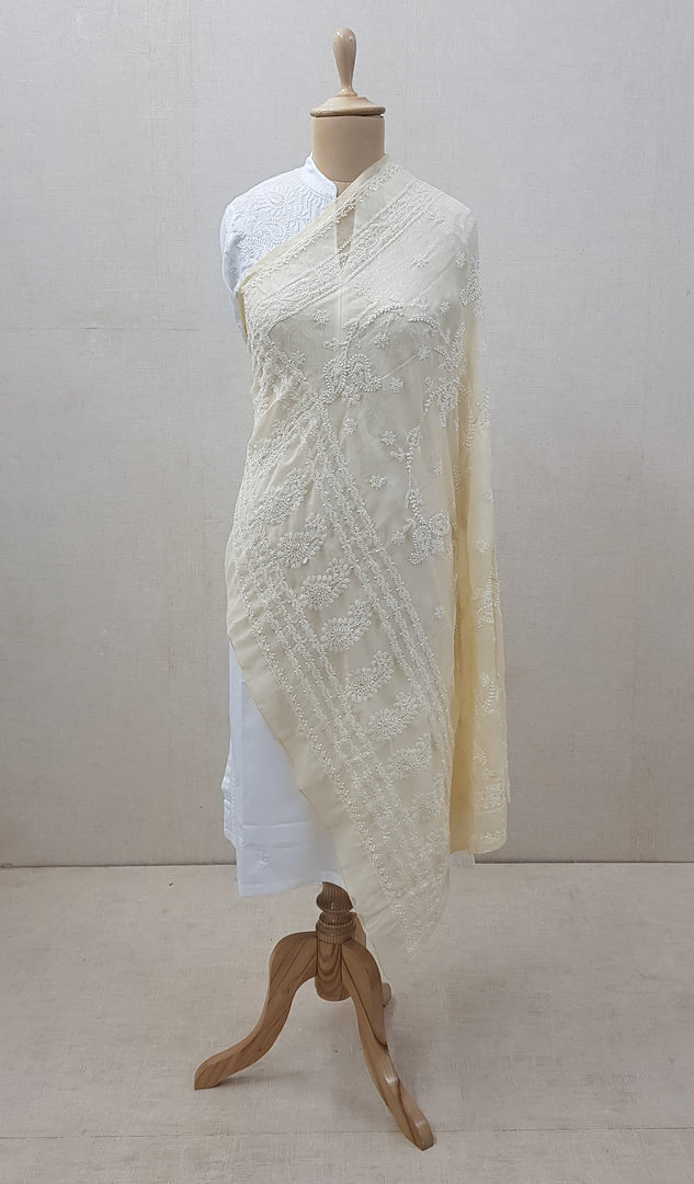 Women's Lucknowi Handcrafted Beige Faux-Georgette Chikankari Dupatta - NC046418
