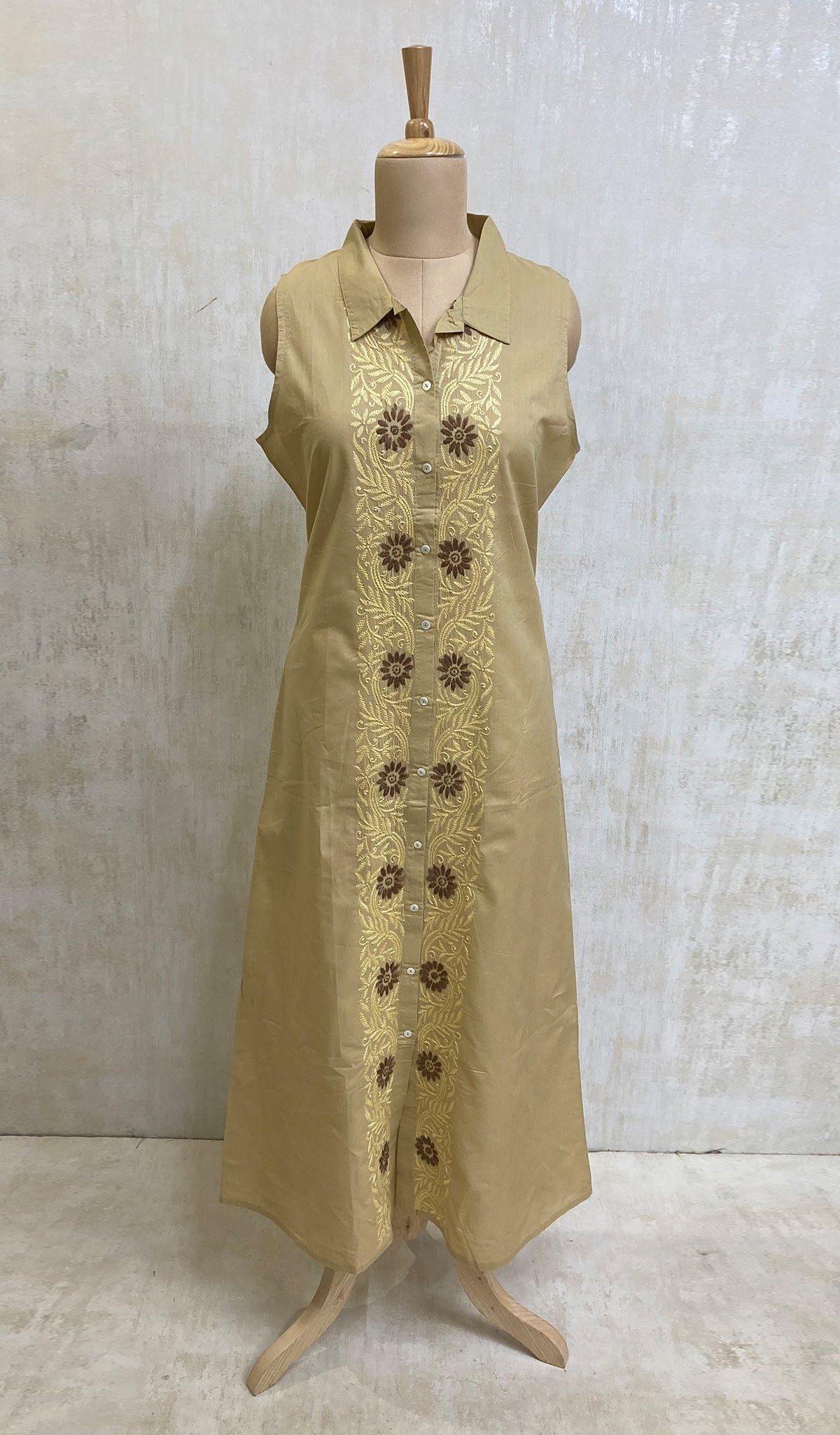 Women's Lucknowi Handcrafted Dark Beige Cotton Chikankari Kurti - NC049662