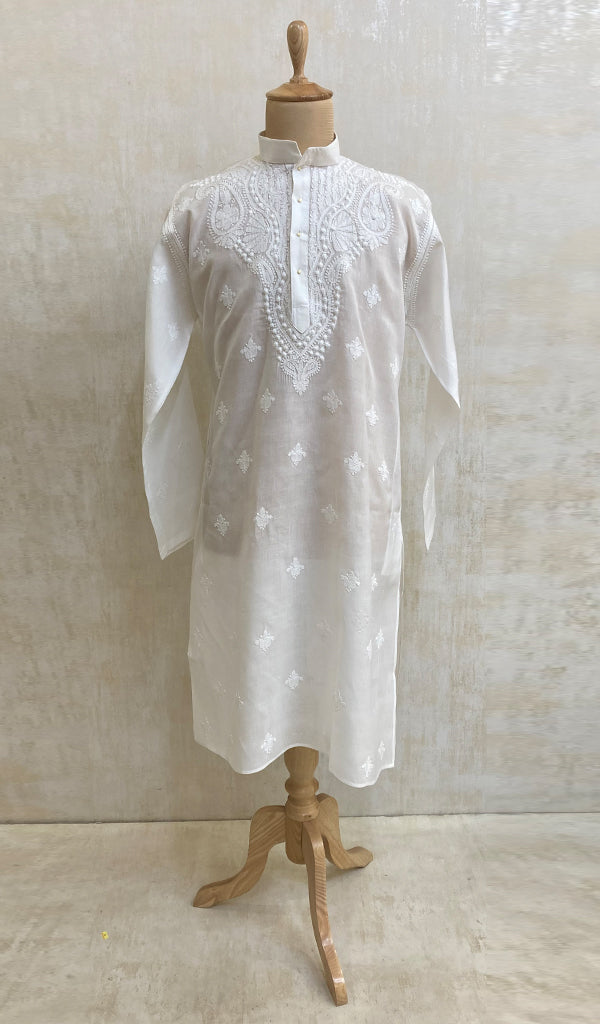 Men's Lucknowi Handcrafted Cotton Chikankari Kurta - N13199
