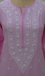 Load image into Gallery viewer, Women&#39;s Lakhnavi Handcrafted Baby Pink  Modal Cotton Chikankari Kurti - NC045809