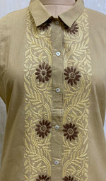 Load image into Gallery viewer, Women&#39;s Lucknowi Handcrafted Dark Beige Cotton Chikankari Kurti - NC049662
