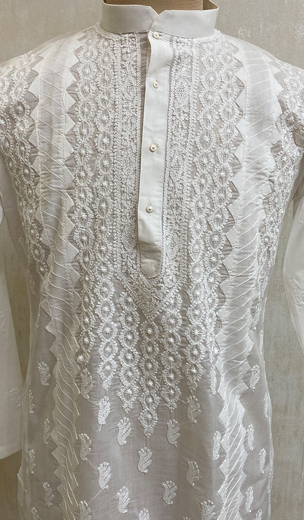 Men's Lucknowi Handcrafted Cotton Chikankari Kurta - NC051347