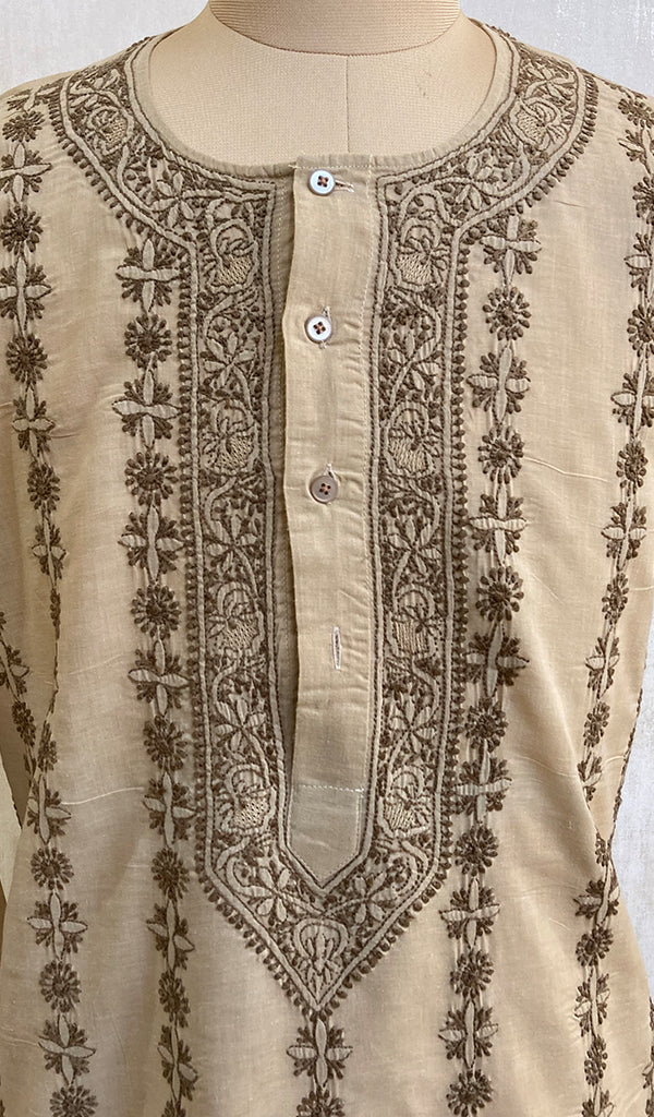 Men's Lucknowi Handcrafted Cotton Chikankari Kurta - NC053225