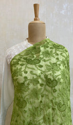 Load image into Gallery viewer, Women&#39;s Lucknowi Handcrafted Green Faux-Georgette Chikankari Dupatta - NC053424
