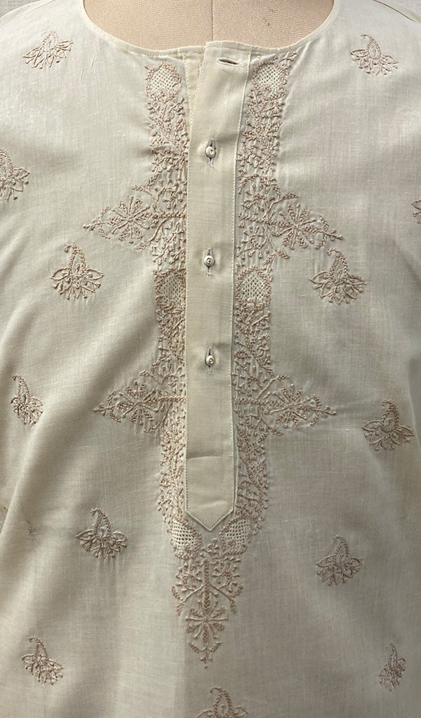 Men's Lucknowi Handcrafted Cotton Chikankari Kurta - NC054927