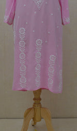 Load image into Gallery viewer, Women&#39;s Lakhnavi Handcrafted Baby Pink  Modal Cotton Chikankari Kurti - NC045809