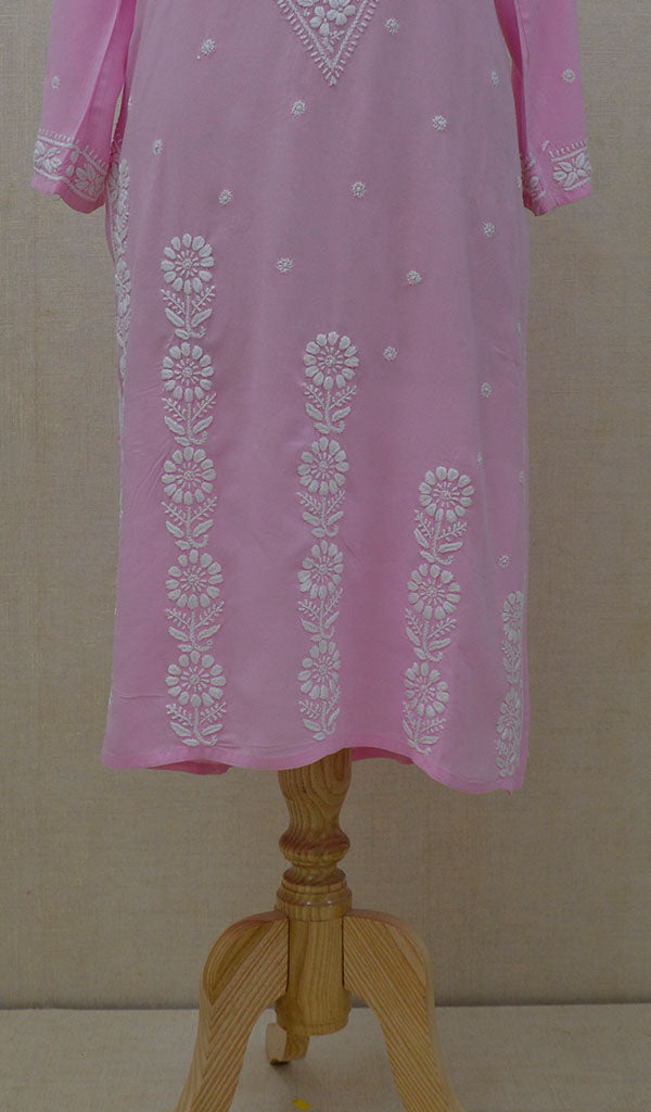 Women's Lakhnavi Handcrafted Baby Pink  Modal Cotton Chikankari Kurti - NC045809
