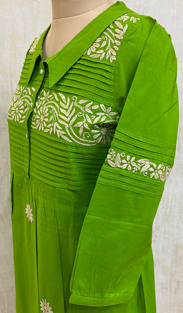 Women's Lucknowi Handcrafted Green Cotton Chikankari Top - NC050076