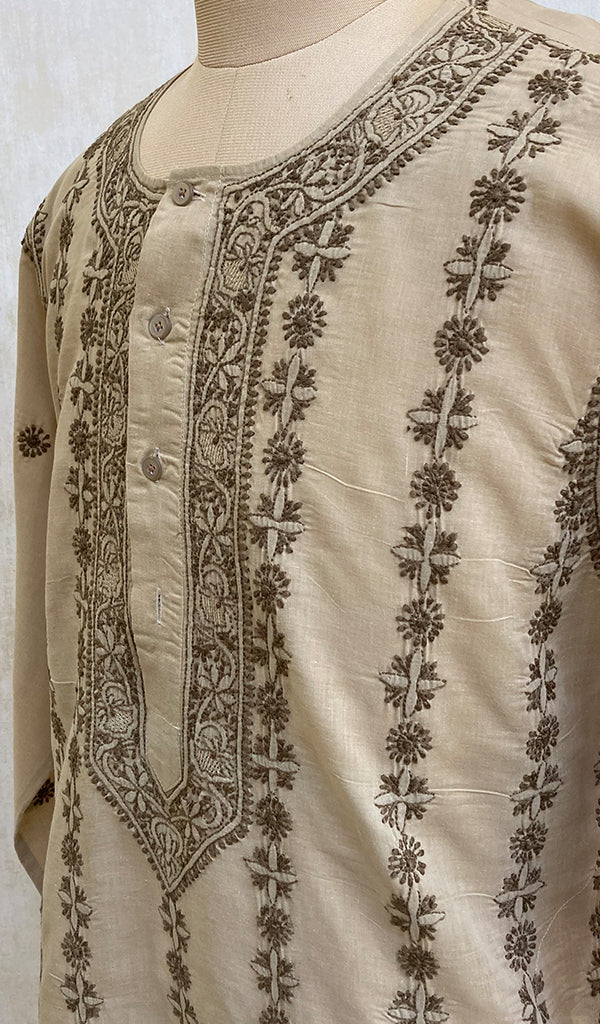 Men's Lucknowi Handcrafted Cotton Chikankari Kurta - NC053225