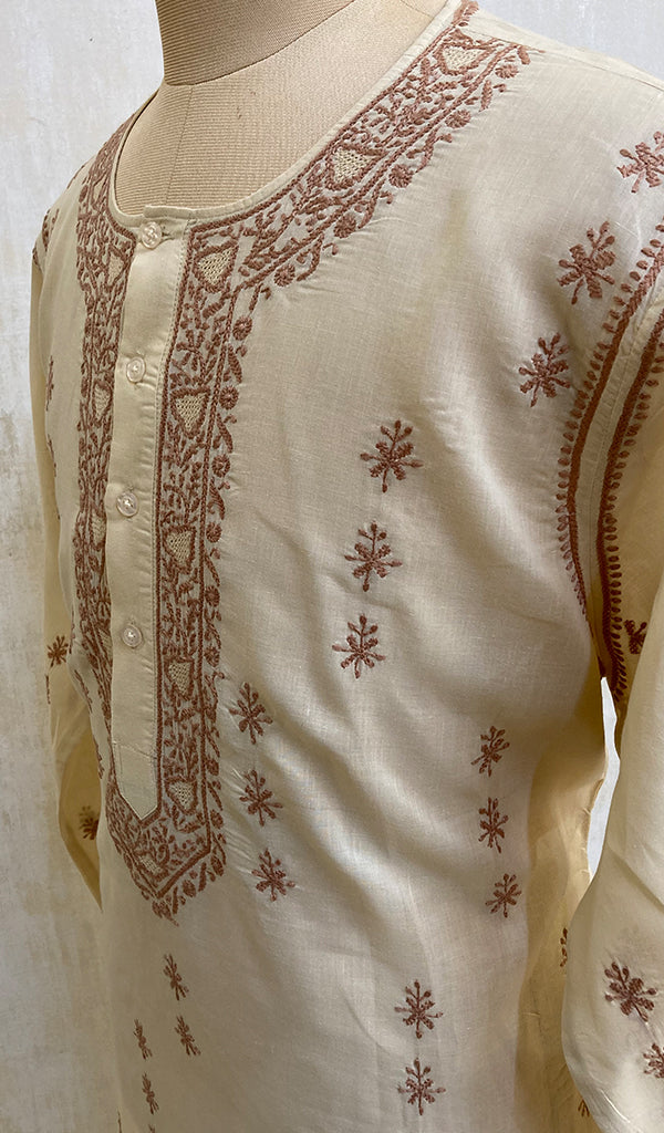 Men's Lucknowi Handcrafted Cotton Chikankari Kurta - NC053226