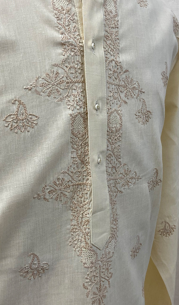 Men's Lucknowi Handcrafted Cotton Chikankari Kurta - NC054927