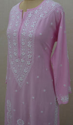 Load image into Gallery viewer, Women&#39;s Lakhnavi Handcrafted Baby Pink  Modal Cotton Chikankari Kurti - NC045809
