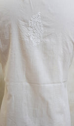 将图像加载到图库查看器中， Women&#39;s Lucknowi Handcrafted White Cotton Chikankari Top - NC051151