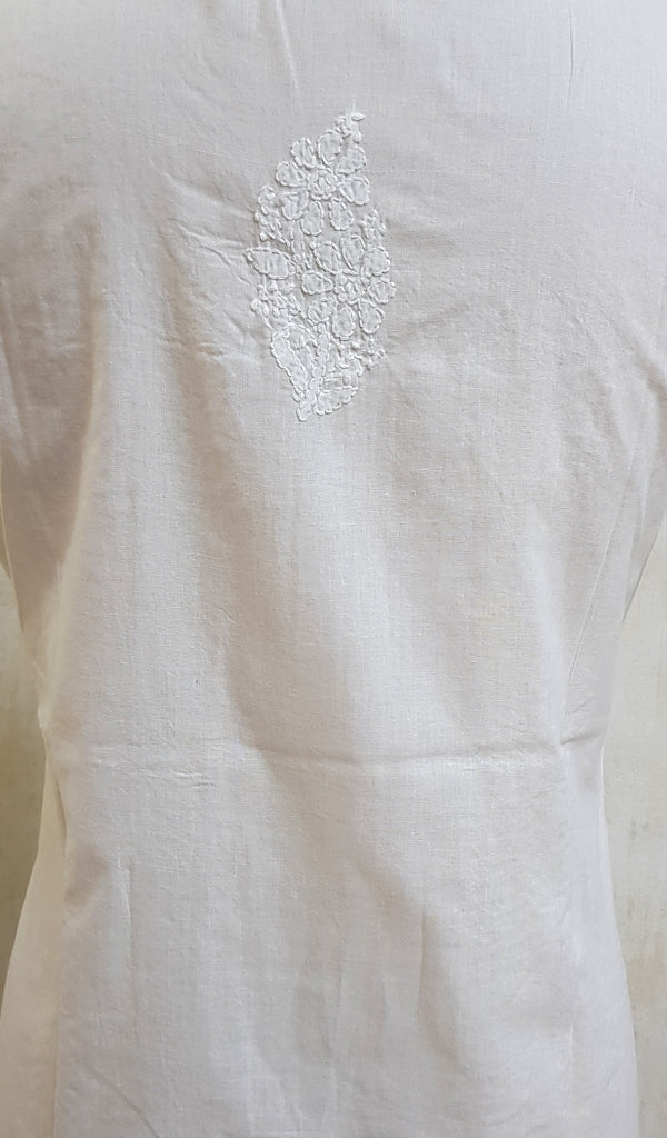 Women's Lucknowi Handcrafted White Cotton Chikankari Top - NC051151
