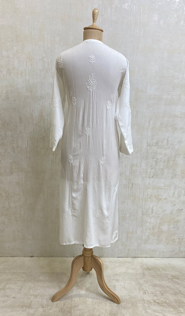 Women's Lucknowi Handcrafted White Modal Cotton Chikankari Kurti - NC055043