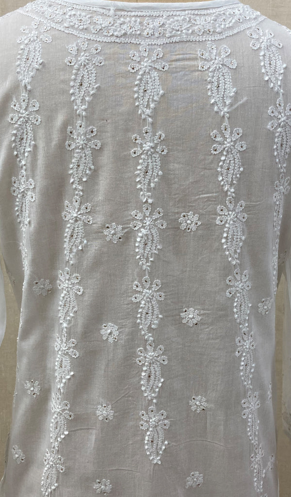 Women's Lakhnavi Handcrafted White Mul Cotton Chikankari Kurti - NC056768