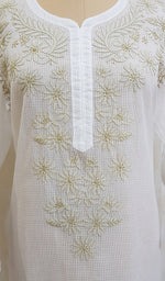 Load image into Gallery viewer, Women&#39;s Lakhnavi Handcrafted White Kota Doria Chikankari Kurti - NC043759-67
